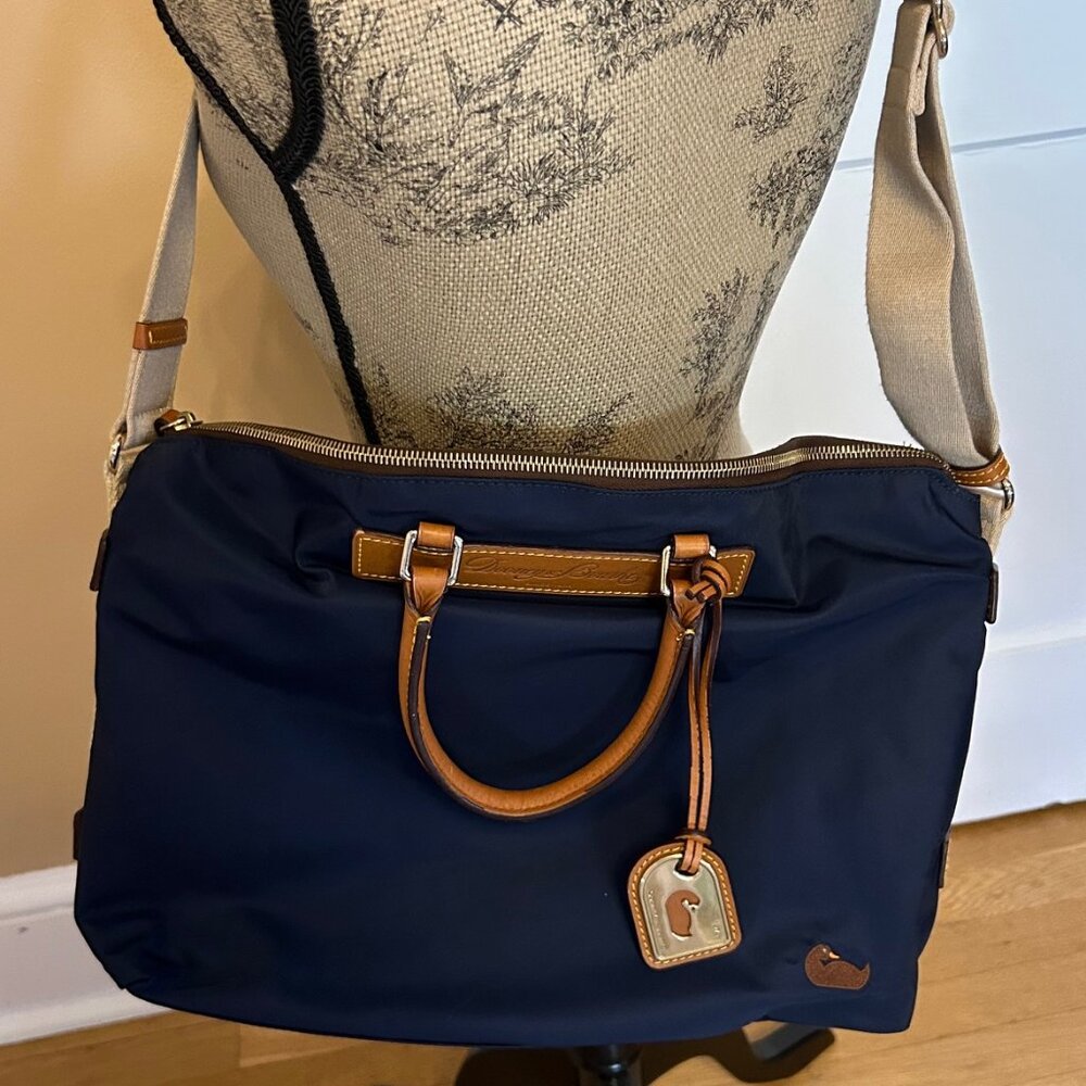 Dooney & Bourke Florentine Vachetta Nylon leather Trim Handbag Satchel Navy